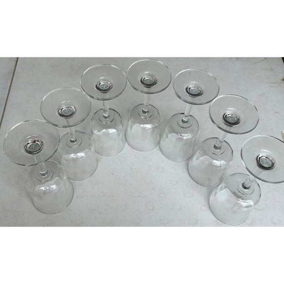 Set of 7 Collectible Clear Stemmed 6 oz. Ribbed Drinking Glasses 7 Inches Tall - Picture 3 of 12